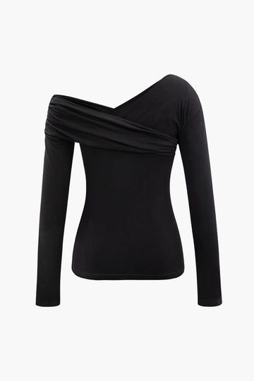 Asymmetrical Wrap Ruched Long Sleeve Top