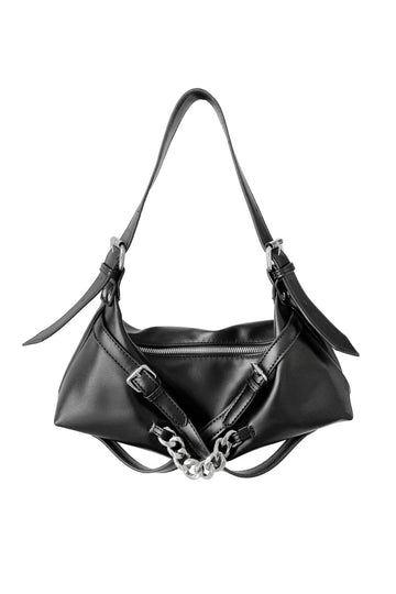 Buckle Chain Detail Faux Leather Shoulder Bag