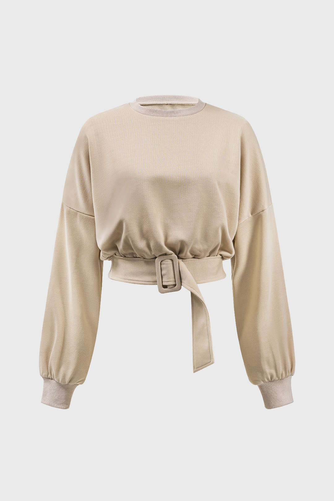 Round Neck Belted Long Sleeve Sweatshirt