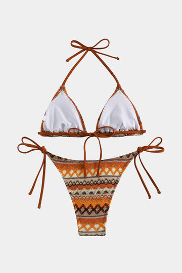 Bohemian Stripe Jacquard Tie Up Bikini Set