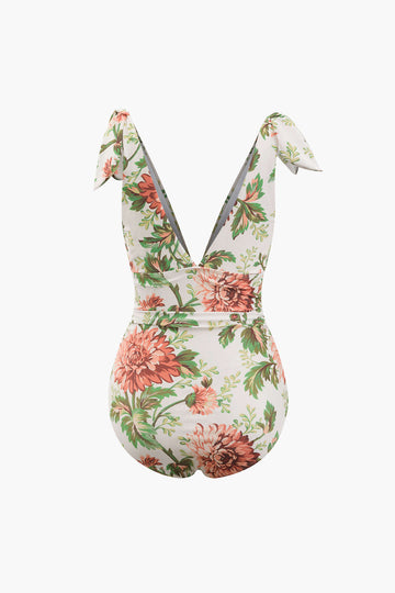 Floral Print Knot Strap One-piece Swimsuit