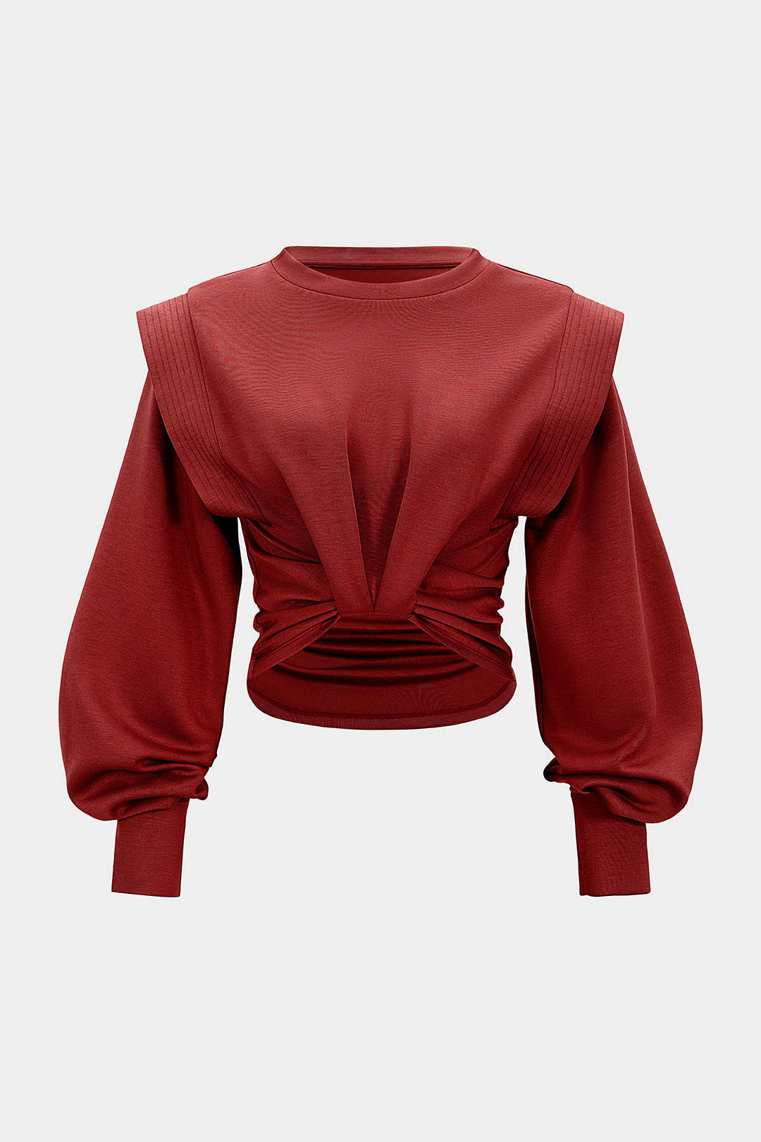 Ruched Round Neck Long Sleeve Sweatshirt