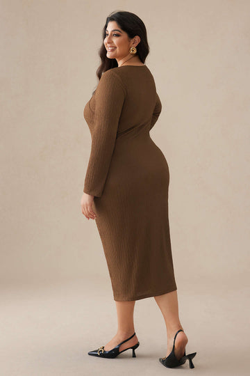 Plus Size Solid Chain Cut Out Midi Dress