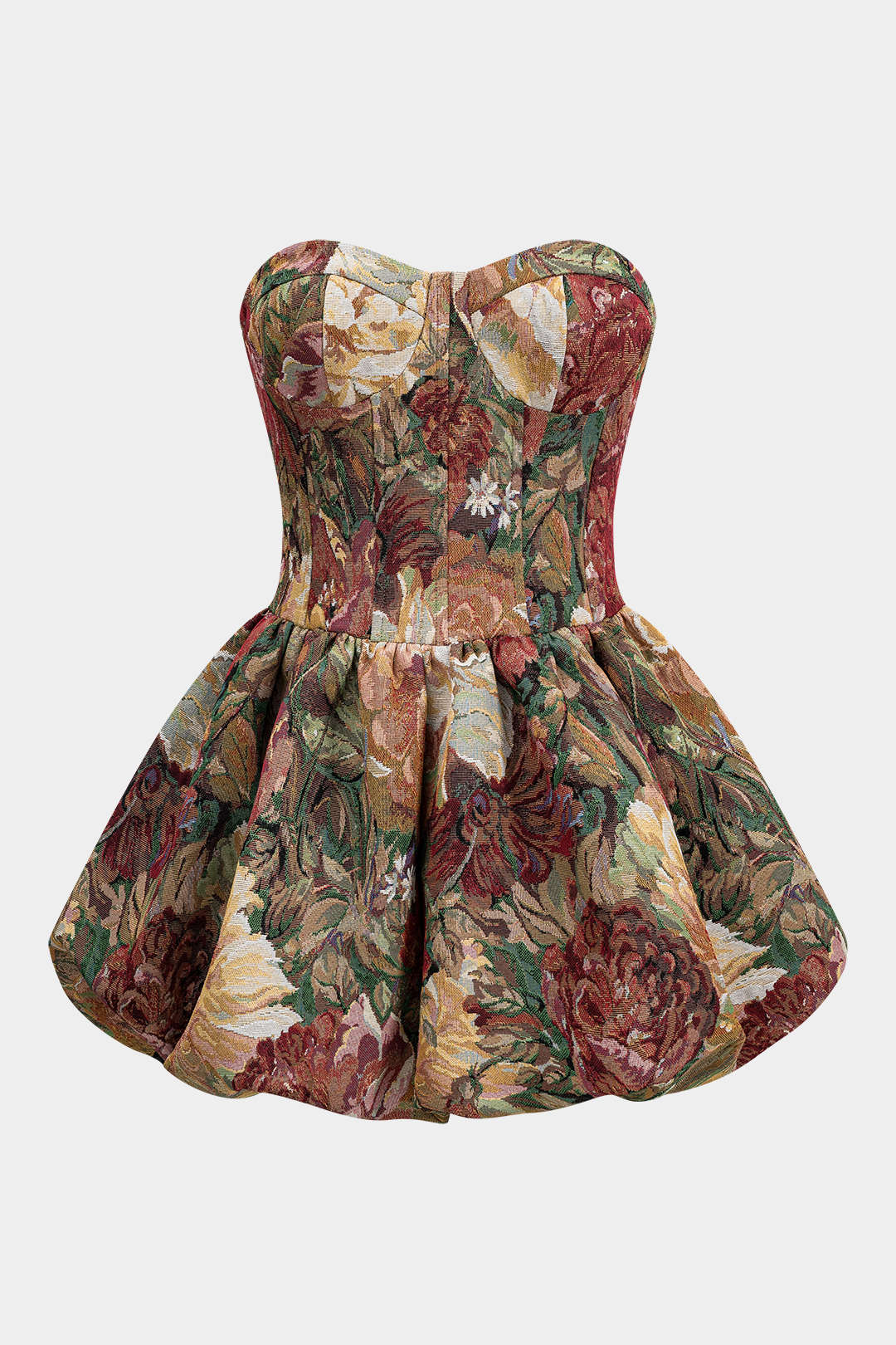 Floral Jacquard Strapless Mouwless Mini Dress