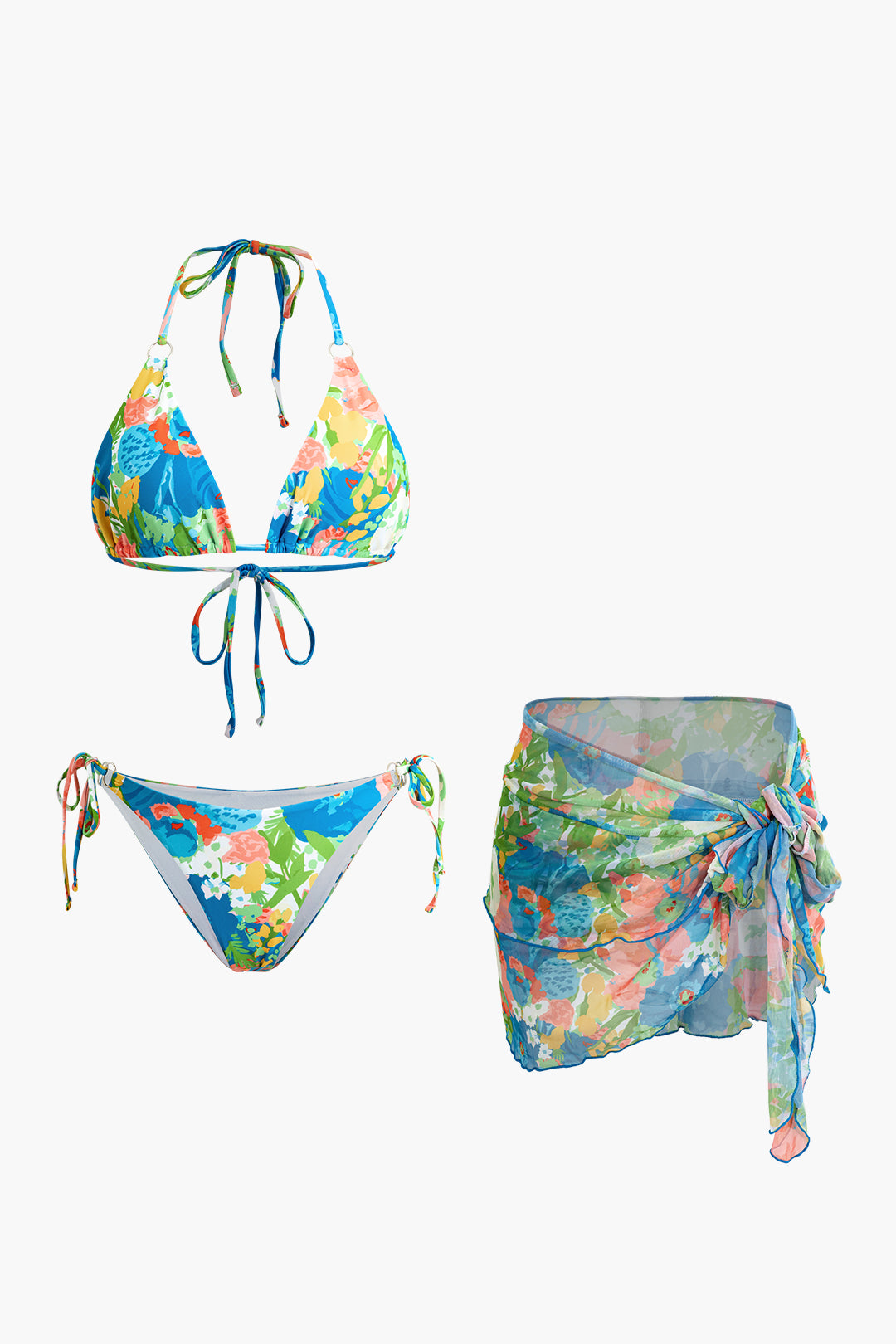 Floral Fantasy Bikini Set with Matching Sarong