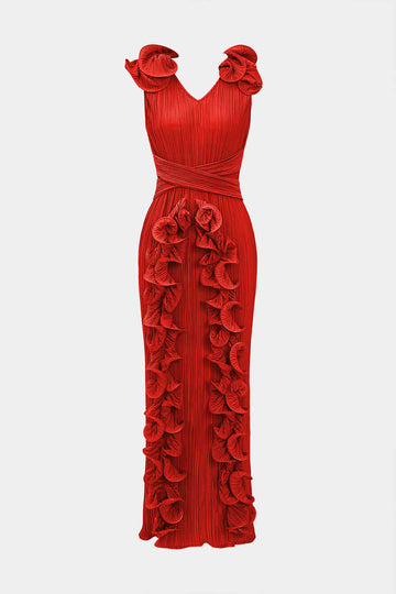 3D fjuri V-neck Midi dress