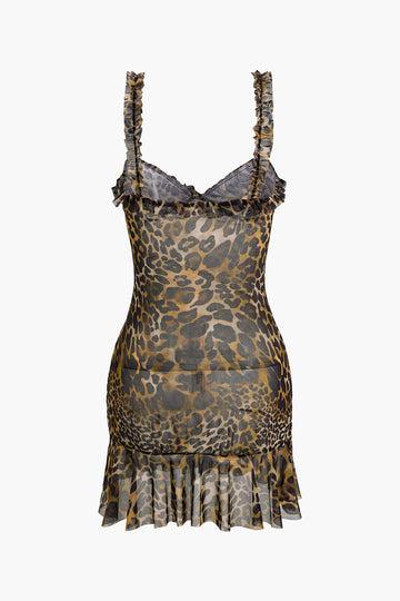 Leopard Print Scallop Edge Mini Dress