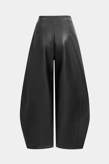 Faux Leather Metallic Zipper Hollow Out Ring Trousers
