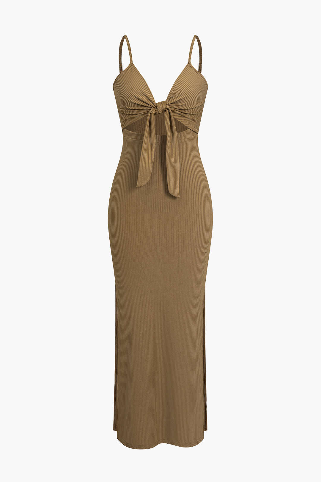 Solid Cut Out Knot Slit Tie-Up Midi Dress