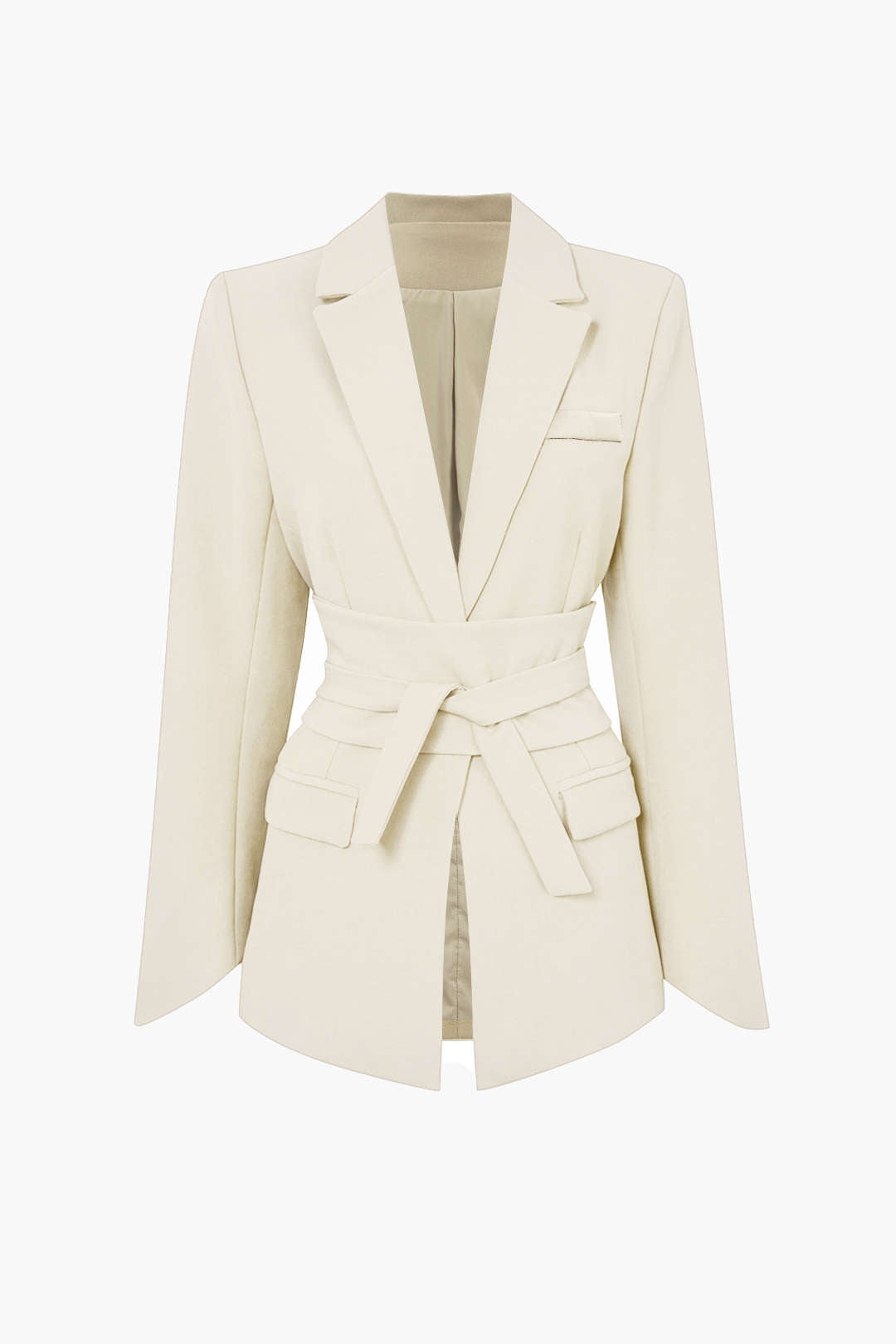 Basic Solid Gotched Rapel Belted Blazer