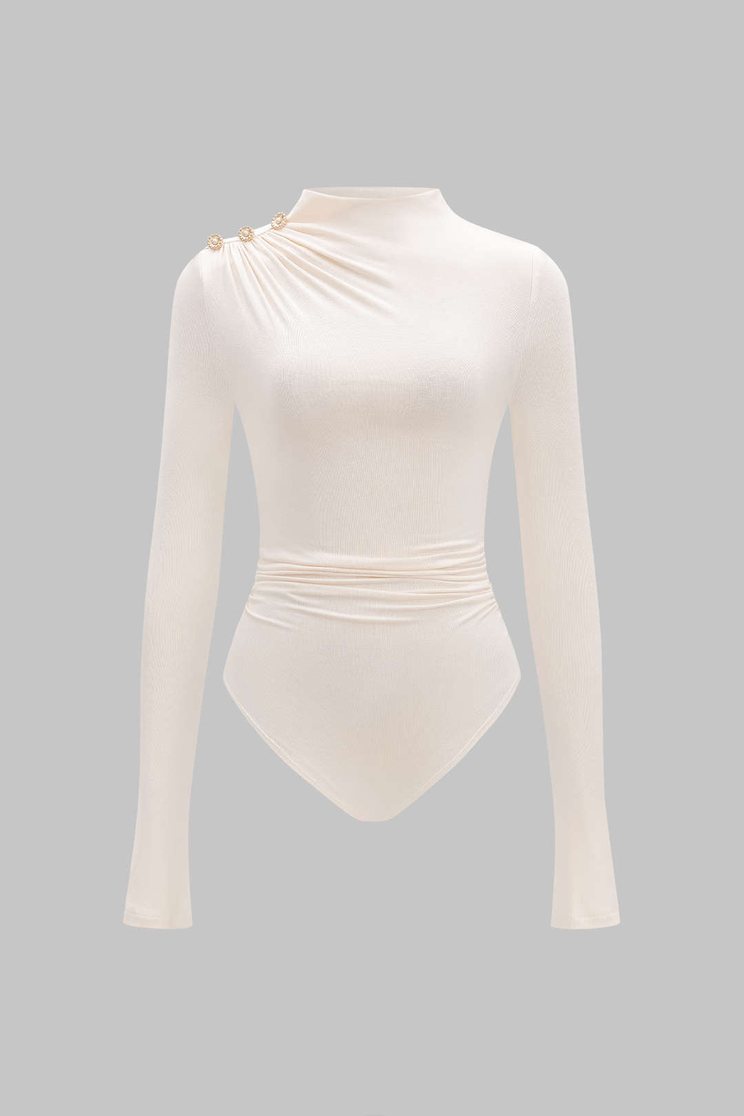 Asymmetrical Button Ruched Long Sleeve Bodysuit