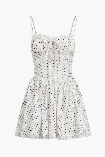 Polka Dot Pleated Slip Mini Dress
