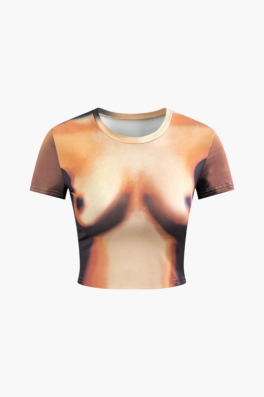 Body Print Round Neck Crop T-shirt
