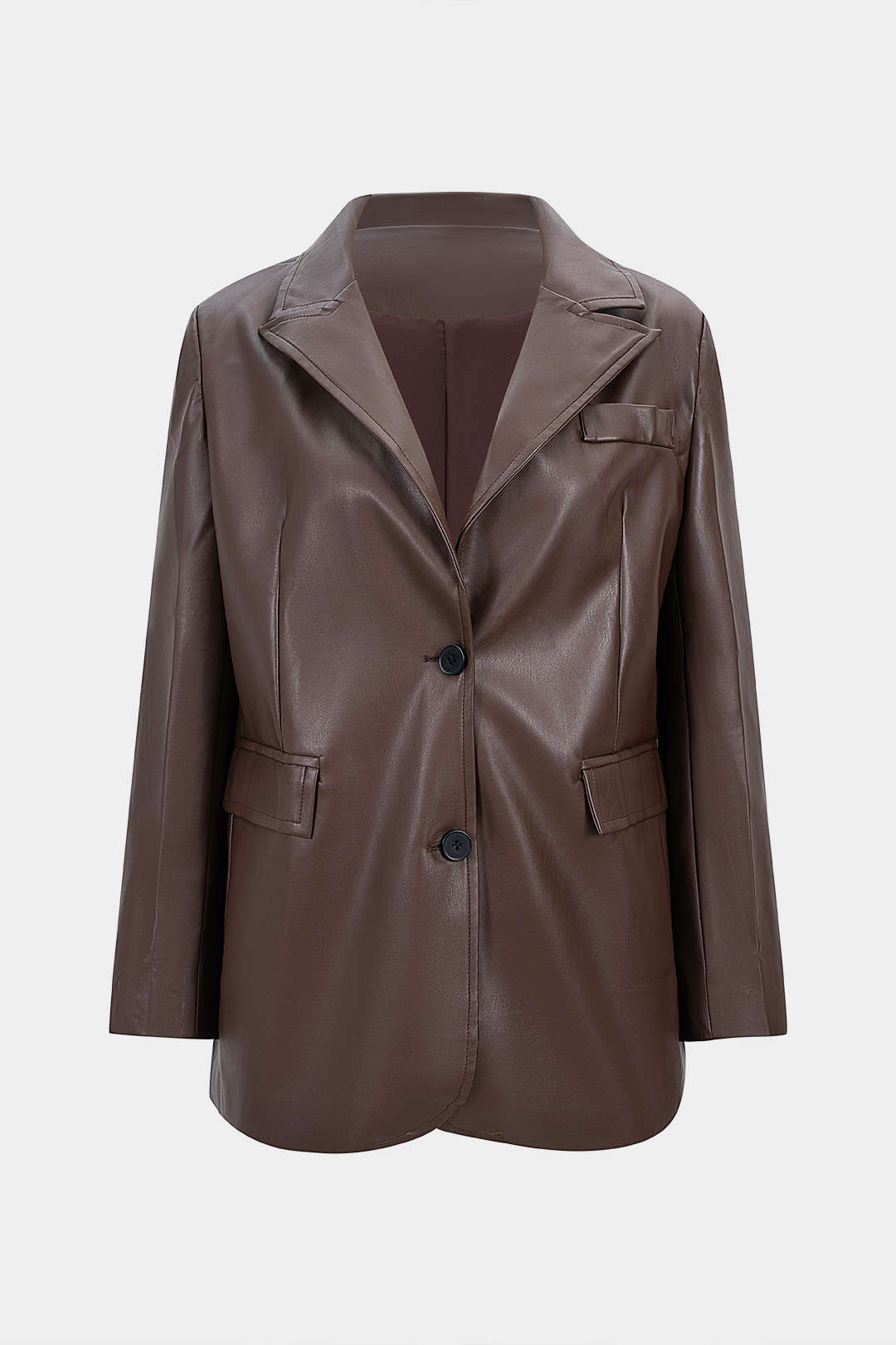 Notched Lapel V-Neck Faux Leather Blazer