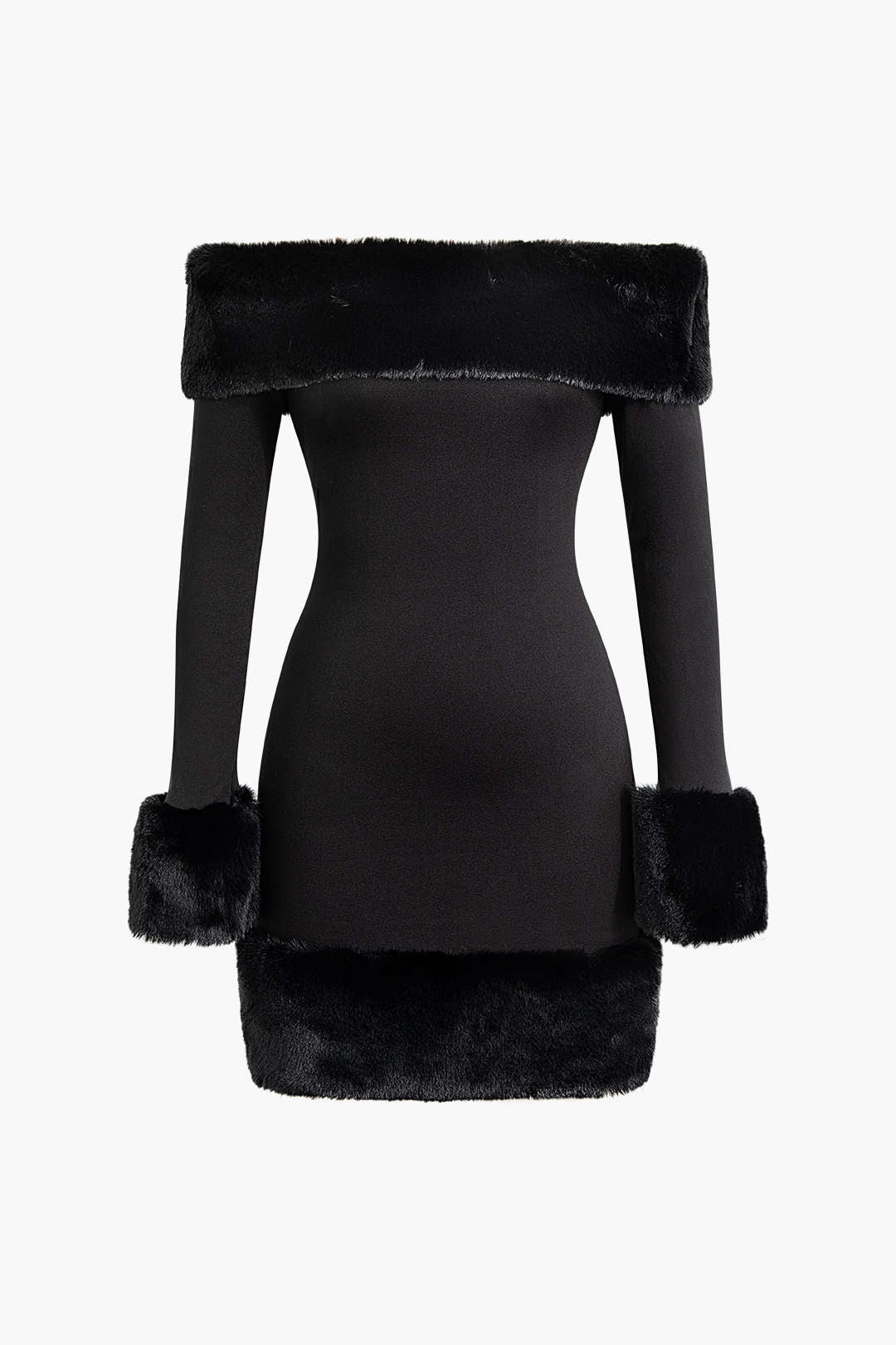 Faux Fur Trim Off Shoulder Midi Dress Micas Faux Fur Trim Off Shoulder Midi Dress Micas