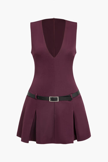 V-neck Belted Mini Dress