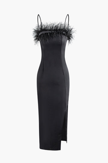 Feather Slit Slip Maxi Dress