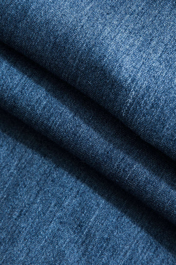 Solid geröschter V-Ausschnitt-Denim-Kleid mit V-Ausschnitt