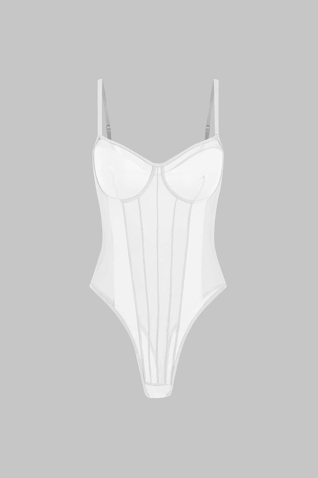 Mesh Backless Sheer Patchwork Corset Slip Bodysuit