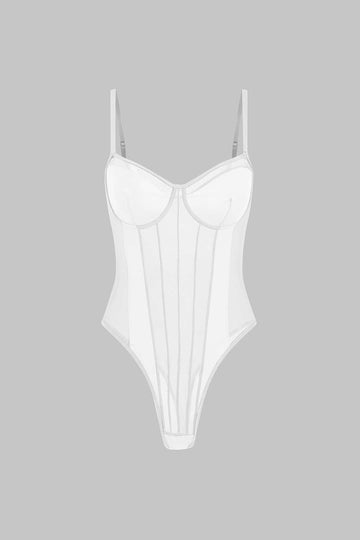 Mesh Backless Sheer Patchwork Corset Slip Bodysuit