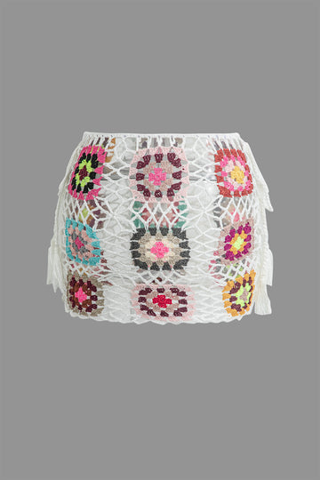 Flower Embroidery Hollow Out Crochet Knit Mini Skirt