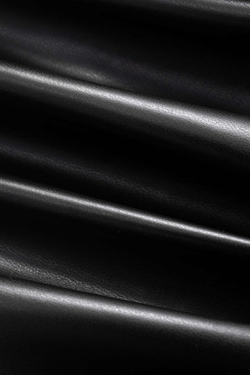 Faux Leather Metallic Chain Crossed Ruched Long Sleeve Mini Dress