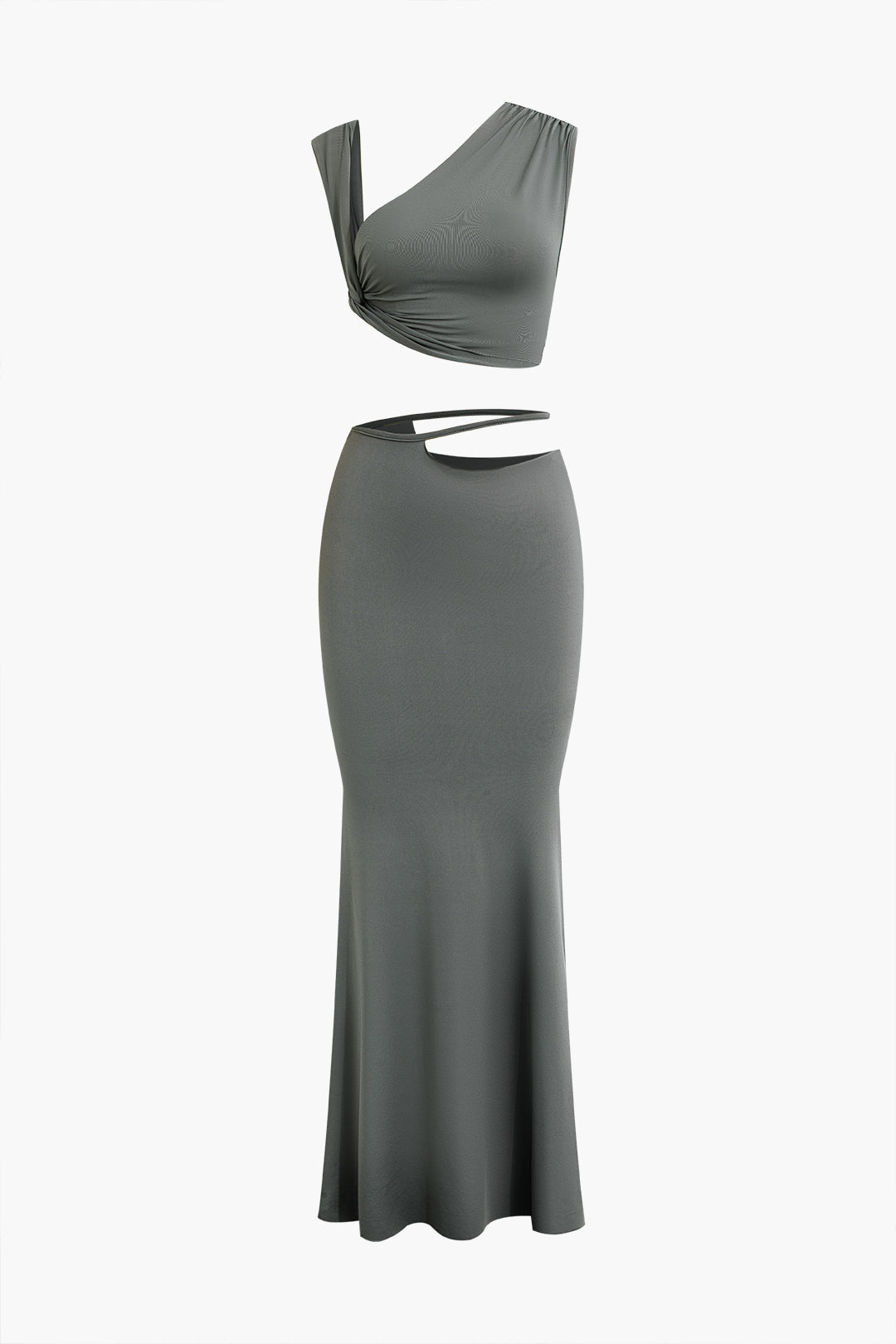 Asymmetrical Ruched Top And Cut Out Skirt Set