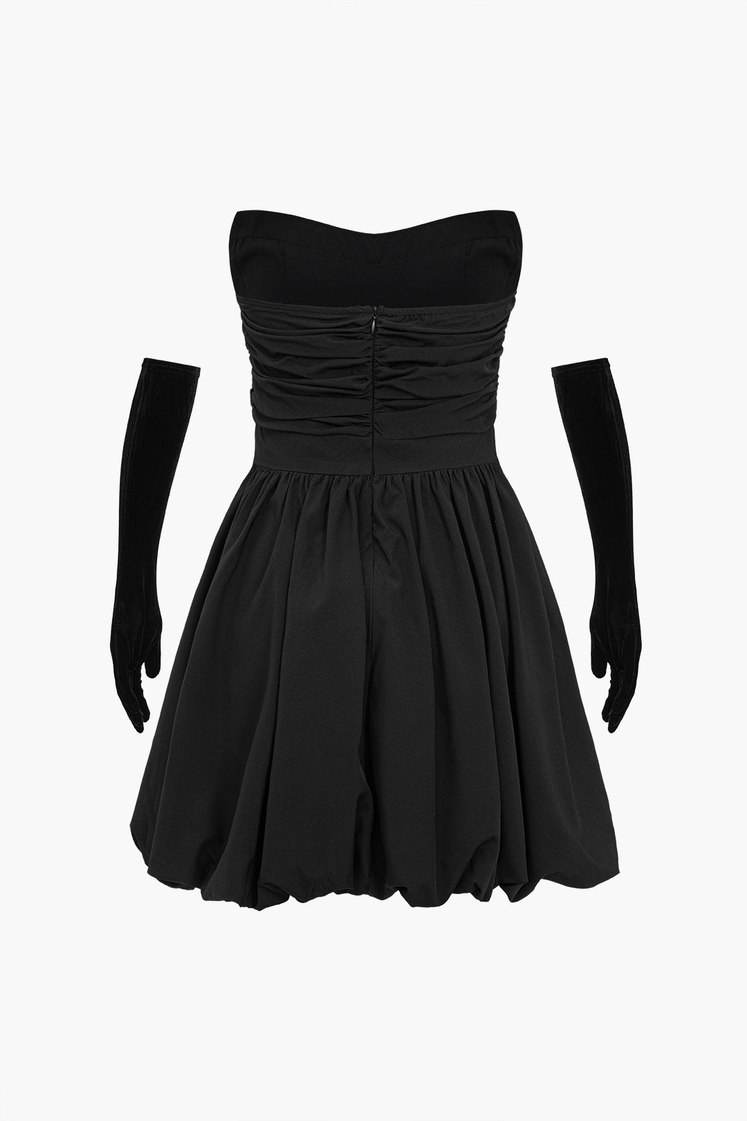 Ruched Strapless Mini Dress With Gloves