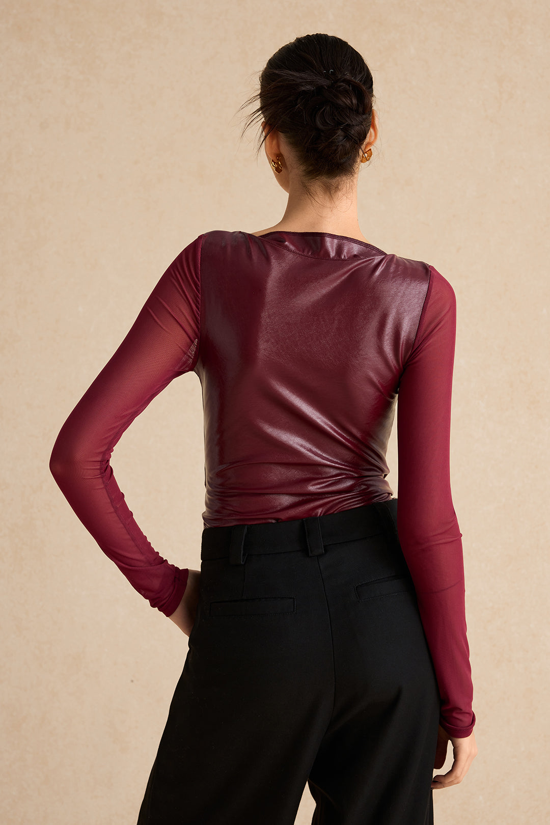 Faux Leather Bustier Long Sleeve Bodysuit