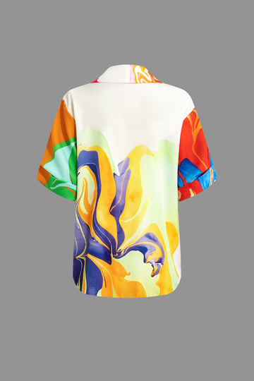 Abstract Print Shirt Top And Maxi Skirt Set