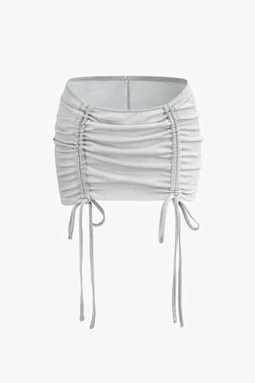 Glitter Ruched Tie Zipper Tube Bodysuit And Mini Skirt Set
