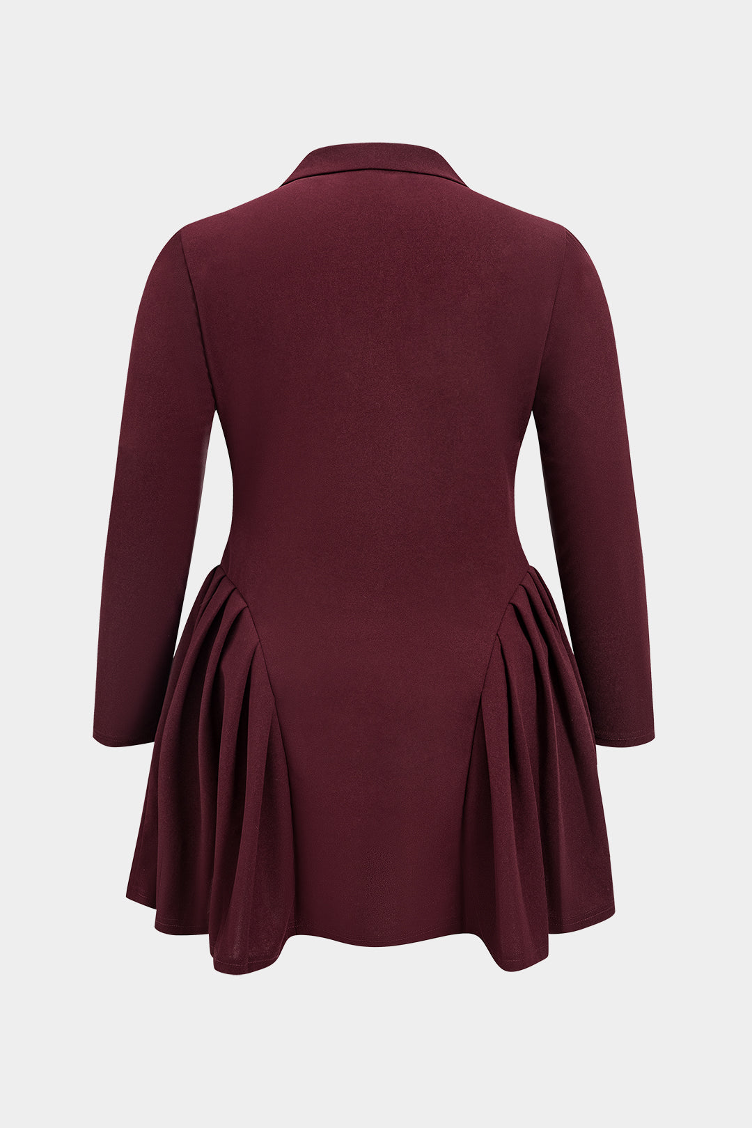 Plus Daqs Button Pleated V-Neck Long Sleeve Mini Dress