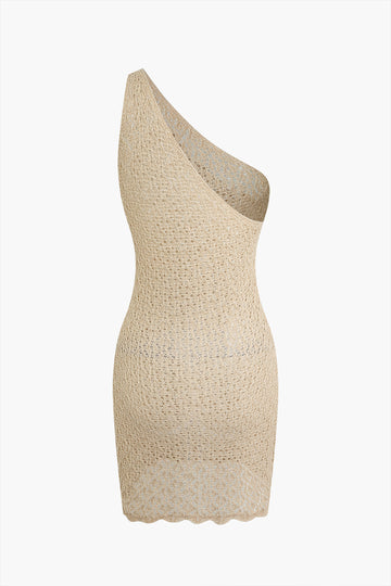 One Shoulder Crochet Knit Mini Dress