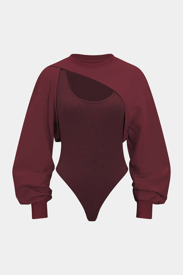 Cut Out Contrast Long Sleeve Bodysuit