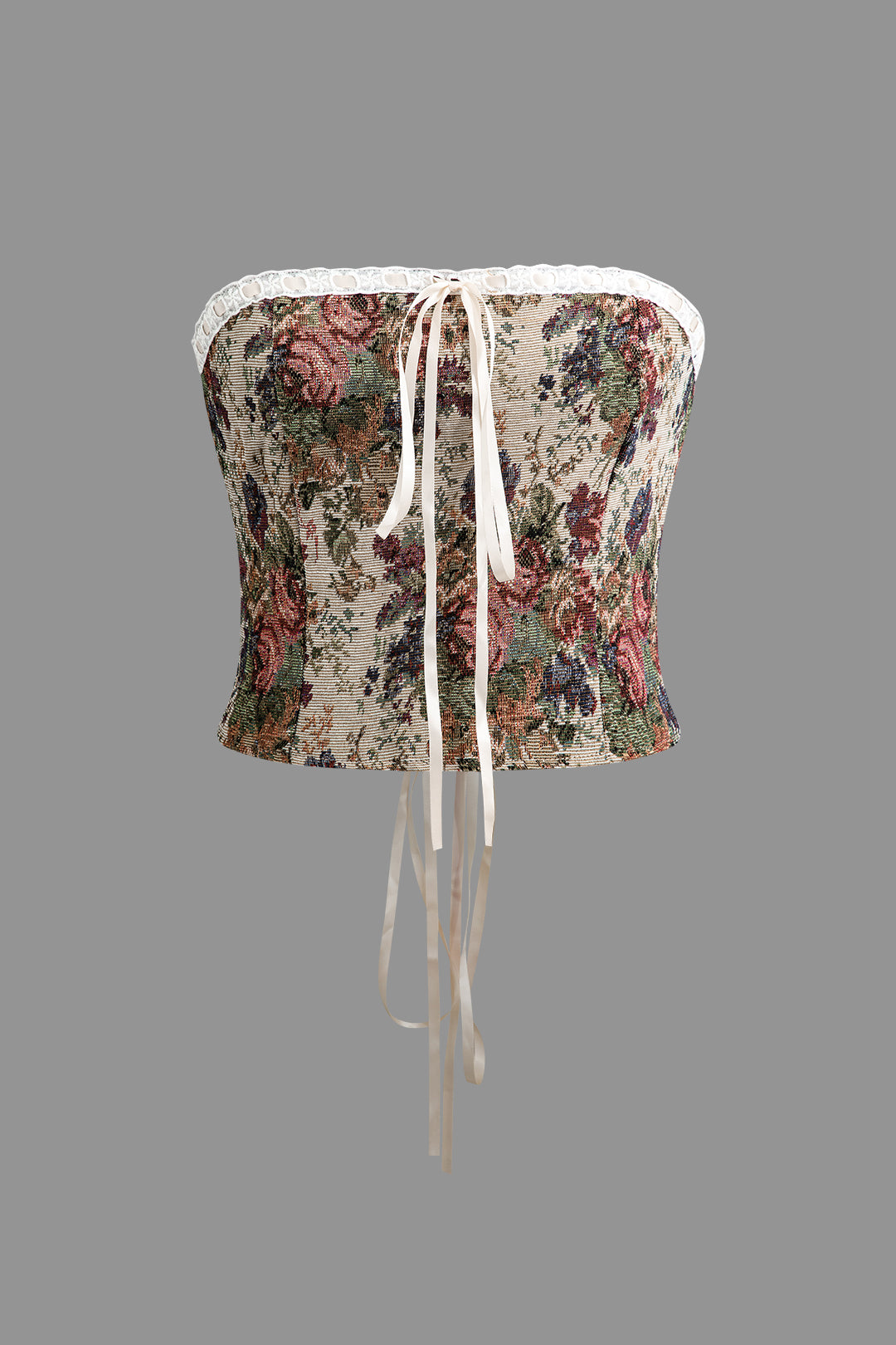 Floral Jacquard Braided Tie Back Tube Top