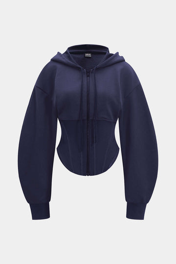 Zipper Drawstring Corset Hoodie