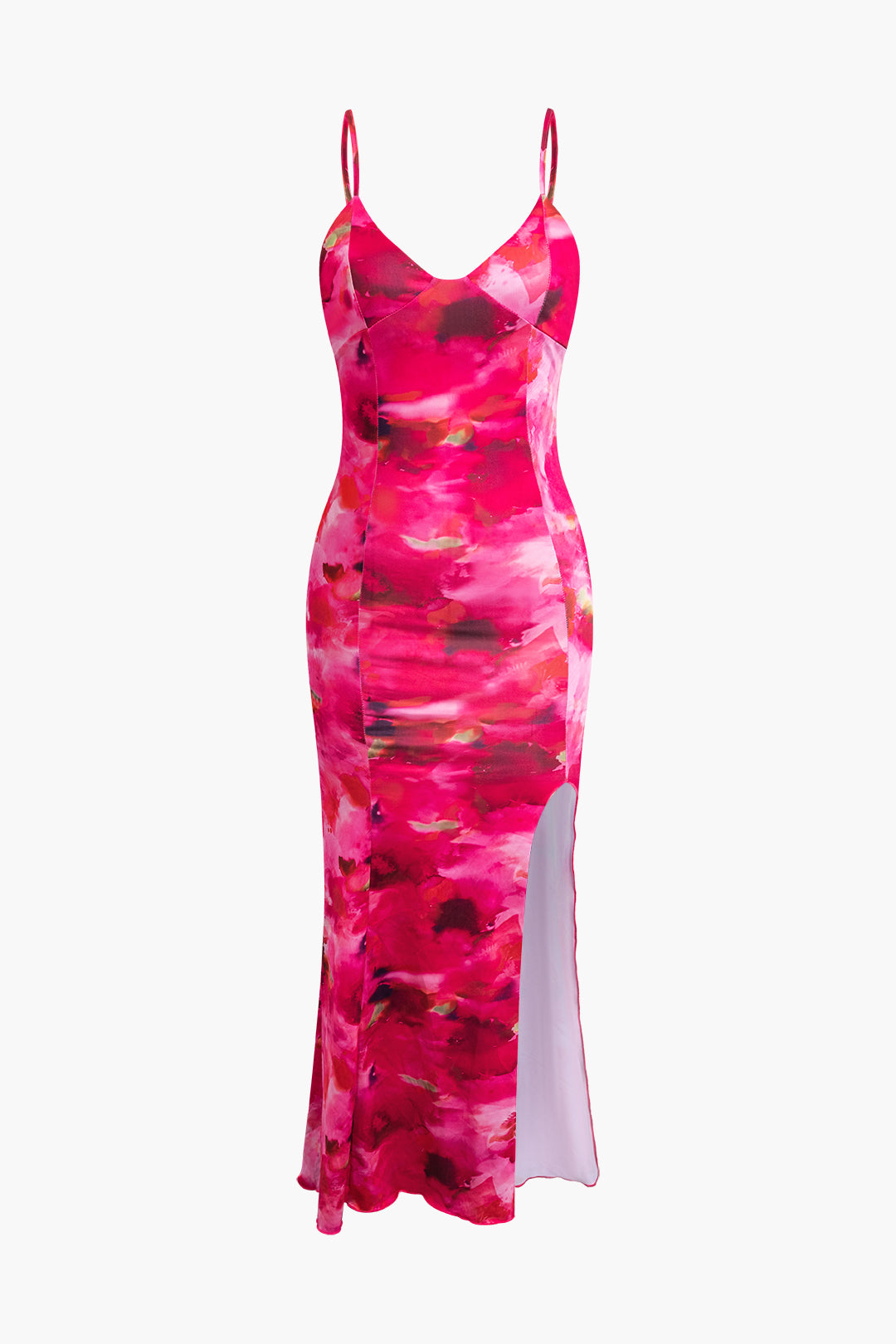 Floral Print Slip Slit Midi Dress