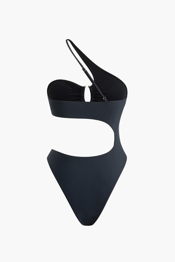 Asymmetrical Cut Out Tummy Control One-Piece Swimsuit