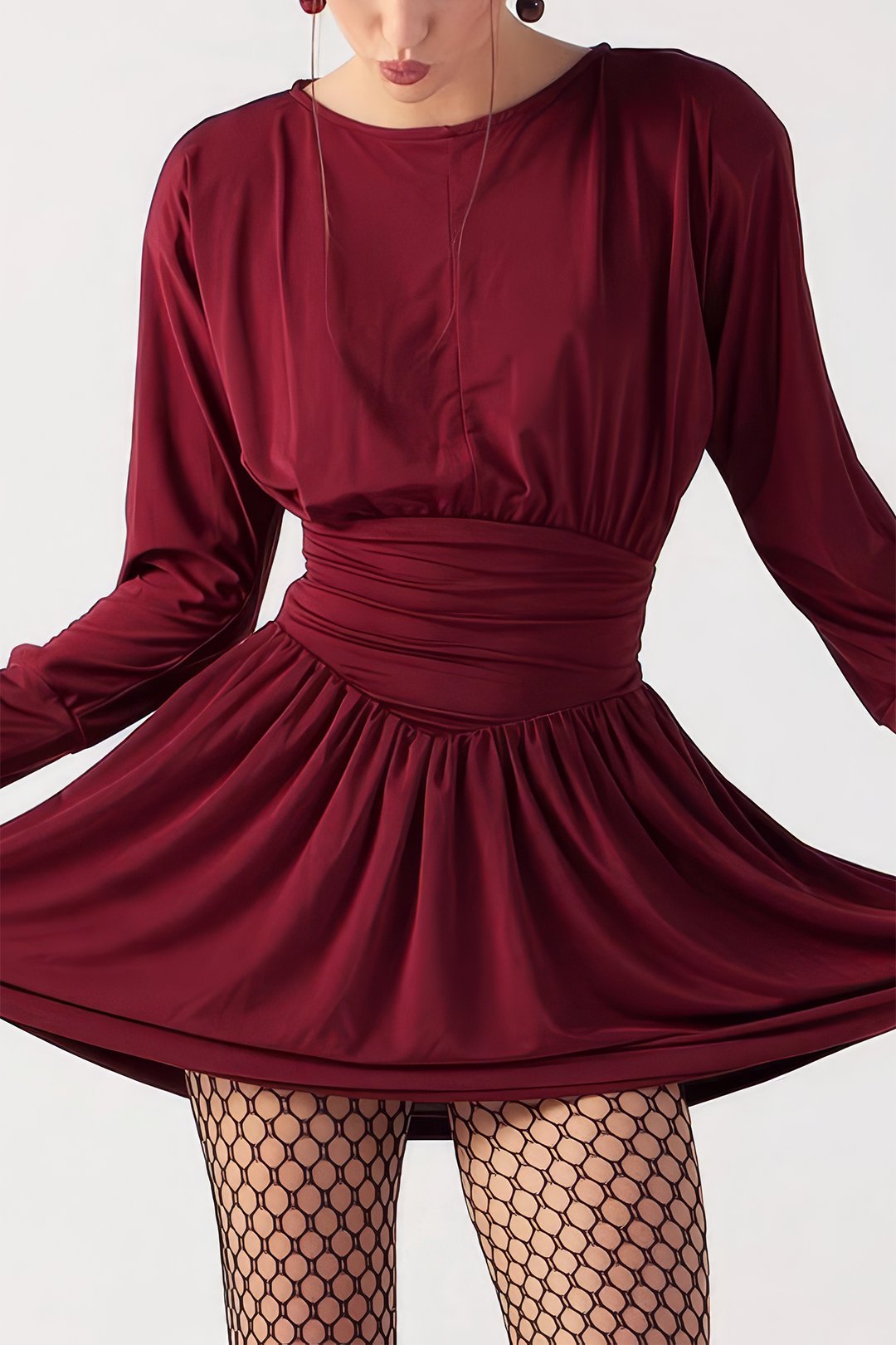 Ruched Long Sleeve Retro Mini Dress