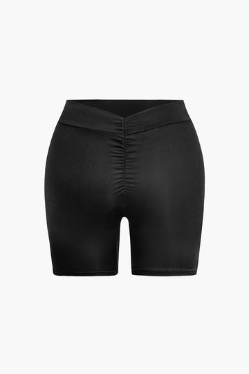 Solid Ruched Sports Shorts