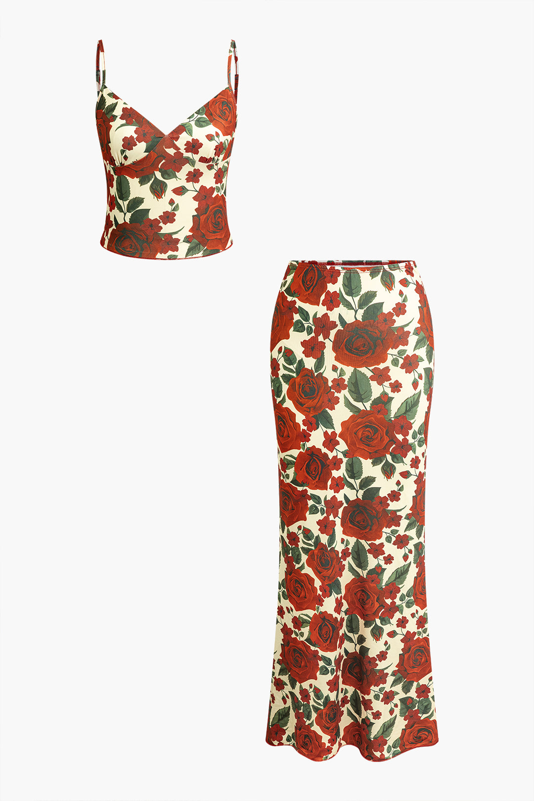 Floral Print Spaghetti Strap Crop Top And Midi Skirt Set