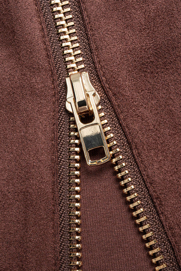 Round Neck Zipper Patchwork Long Sleeve Midi Dress