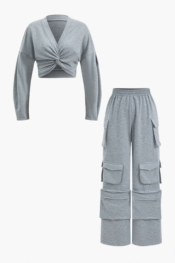 Twisted Knot Top And Pocket Trousers Set