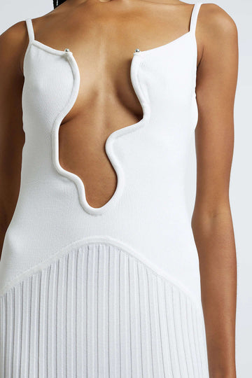 Pearl Detail V-neck Slip Knit Maxi Dress