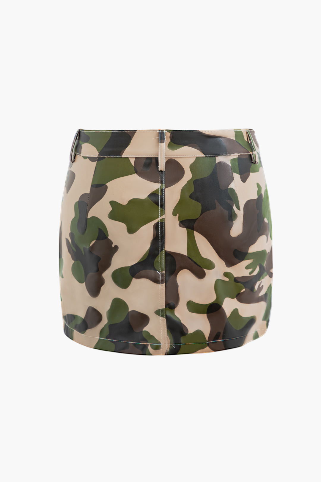 Camouflage Print Faux Leather Mini Skirt