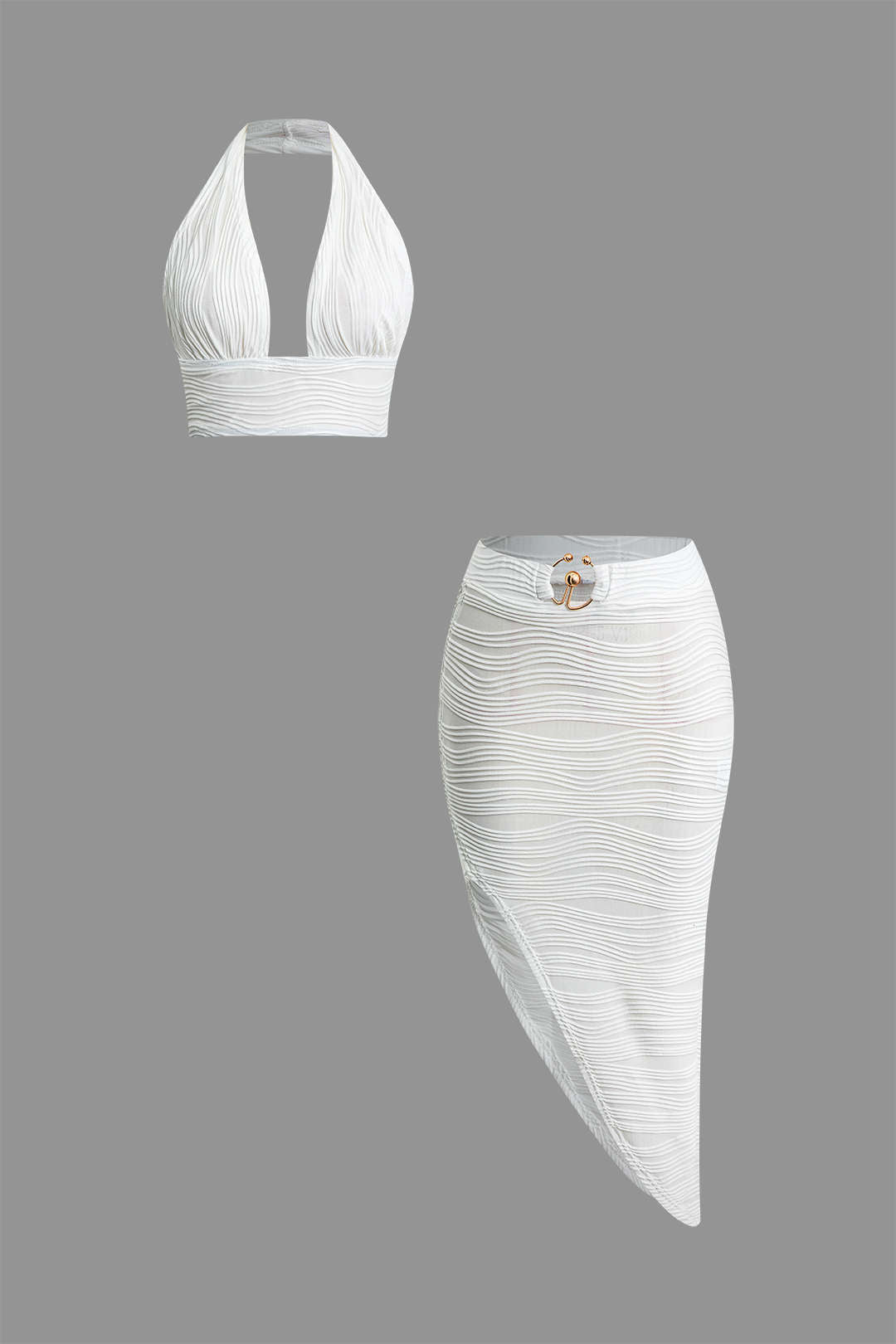 Textured Halter Backless Skirt Set