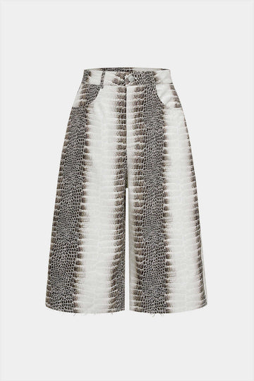 Snake Skin Print Straight Leg Shorts
