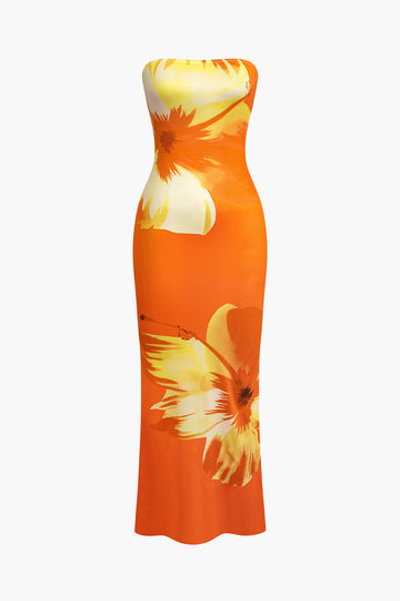 Sunny Floral Cascade Strapless Midi Dress