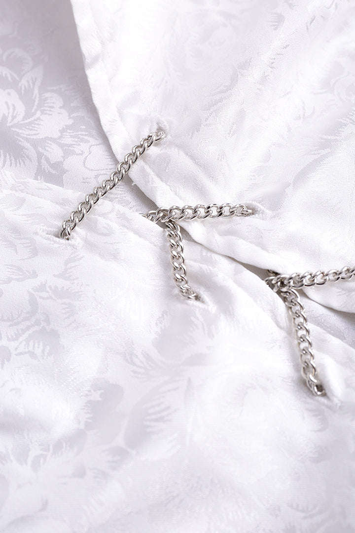 Jacquard Satin Chains Detail Long Sleeve Top