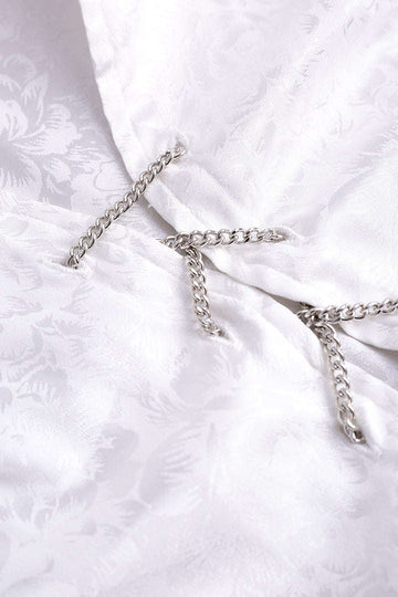 Jacquard Satin Chains Detail Long Sleeve Top